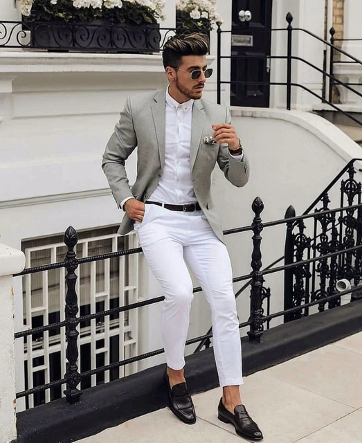 Grey Jacket White Pant Men Suits New Slim Fit Groom Wedding Tuxedos 2 Pieces Jacket Pants Terno Masculino Blazer Custom Made Suits AliExpress