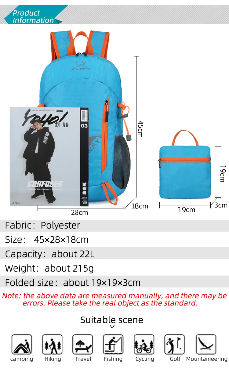 22L tragbarer faltbarer Rucksack, zusammenklappbare Bergsteigertasche, ultraleicht, Outdoor, Klettern, Radfahren, Reisen, Rucksack, Wandern, Tagesrucksack – Detail 4
