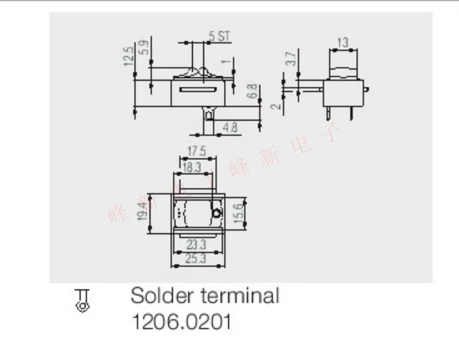 German 2-step 2-pin switch, high current toggle switch, slide 8-25A power switch 1206.
