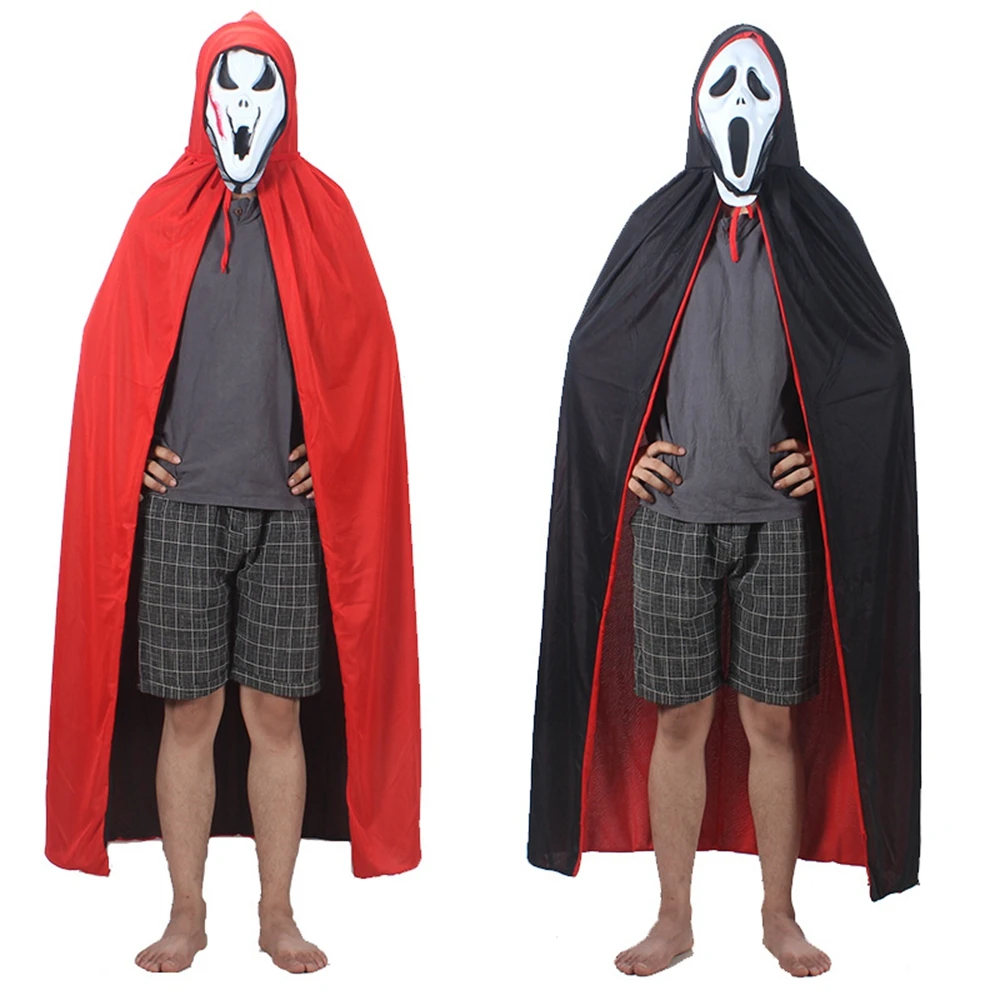 Kids Adult Vampire Cloak Cape Stand-up Collar Cap Reversible Black Red Cloak Halloween Party Cosplay Costume Men Women Clothes