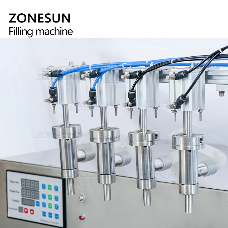 ZONESUN Automatic Four Heads Tabletop Pneumatic Fill Gel Lotion Drink Peristaltic Pump Liquid Filling Machine