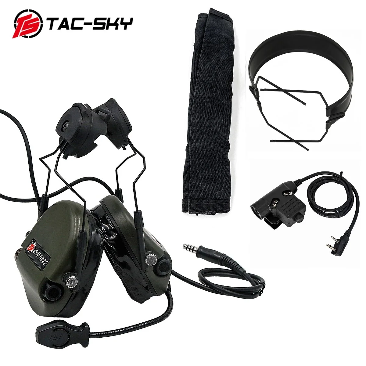 Auriculares tácticos TS TAC-SKY con adaptador U94 PTT y casco táctico, adaptador de riel de arco para caza, orejeras protectoras