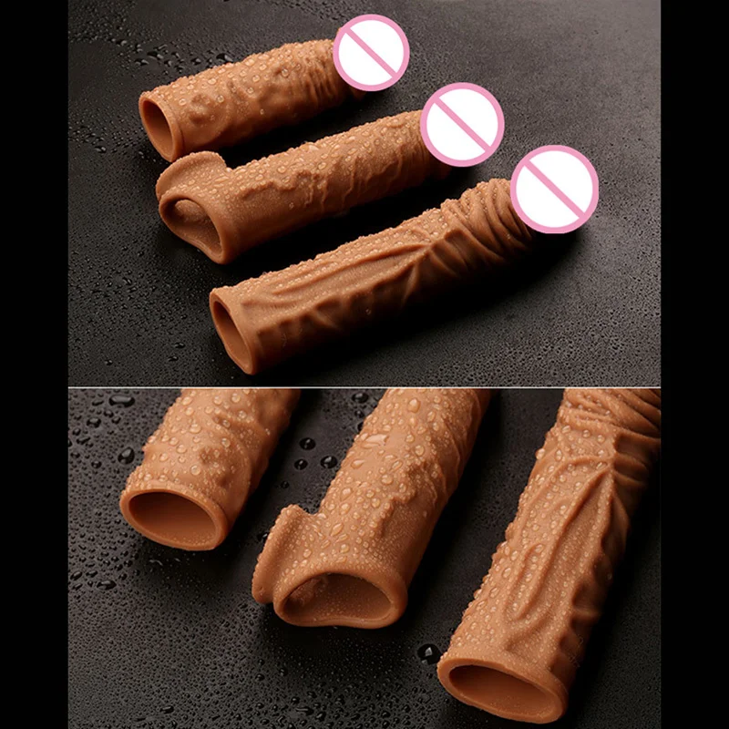 195mm Liquid Silicone Reusable Penis Sleeve Extender Male Cock Enlarge Sleeves For Men Dildo Enhancer Delay Ejaculation With Box