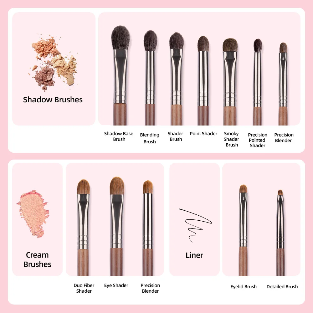 BETHY BEAUTY 12 PCS Eye Makeup Brush Set Goat Hair Shadow Shader Tapered Blending Brush Set Make Up Tools Natural Cosmetic Tools