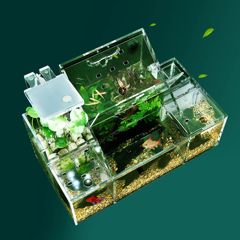 Large Size Aquarium Fish Tank Acrylic Small Fish Isolation Box Transparent Reproduction Box Creative Desktop Betta Fish Tank