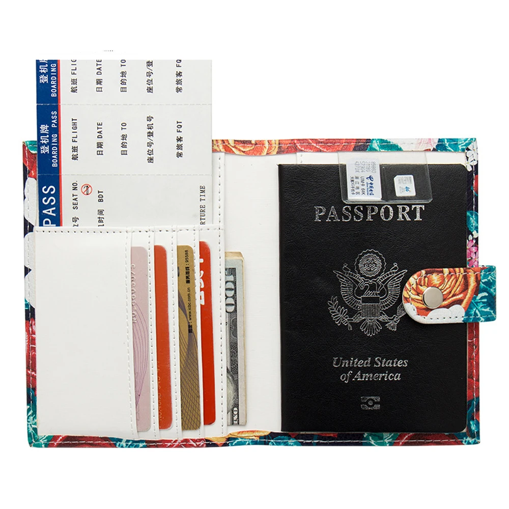 Cartoon Printing Travel Passport Wallet for Women Multifunctional Credit Card Holder PU Leather Passport Cover Air ticket Holder