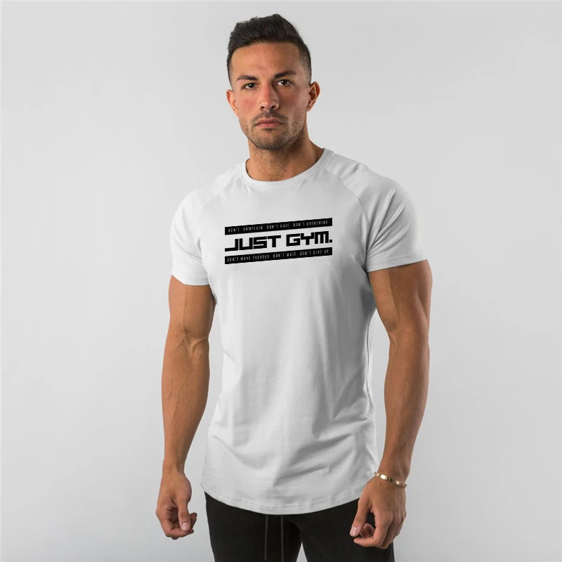 Gym Clothing mens Cotton Roundneck Raglan Sleeves Short-Sleeved Letter Printed Graphic Tees Slim Fitness Basic Causal Wear