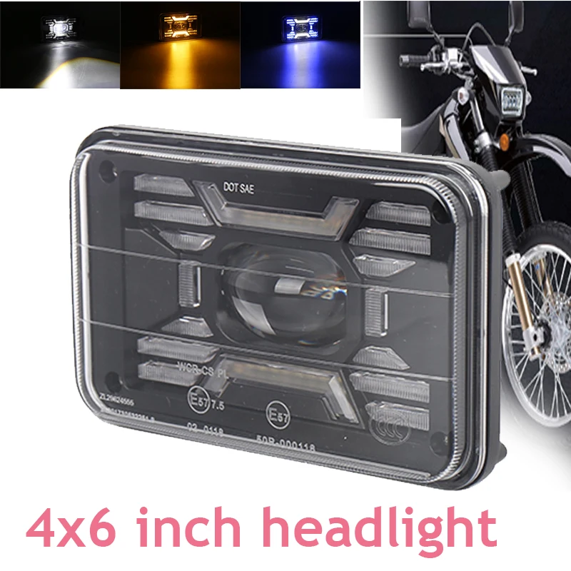 1pcs DOT Black Motorcycle DRL Lamp 4X6 LED Headlight For Honda XR250 XR400 XR650 Suzuki DRZ