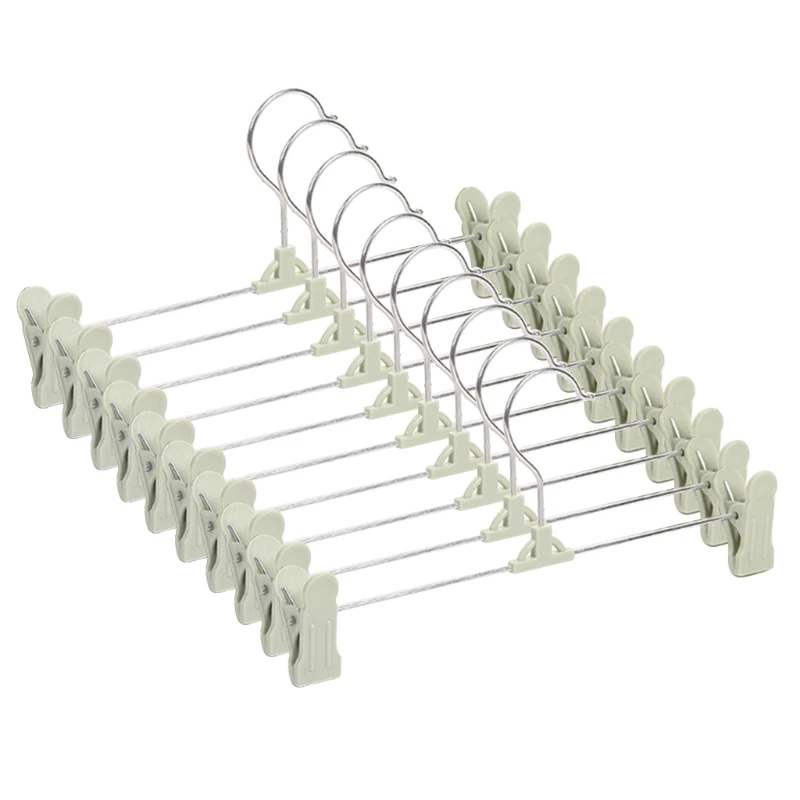 Trouser Hangers, 10 Pack Skirt Hangers with Adjustment Plastic Grip Pant Hangers