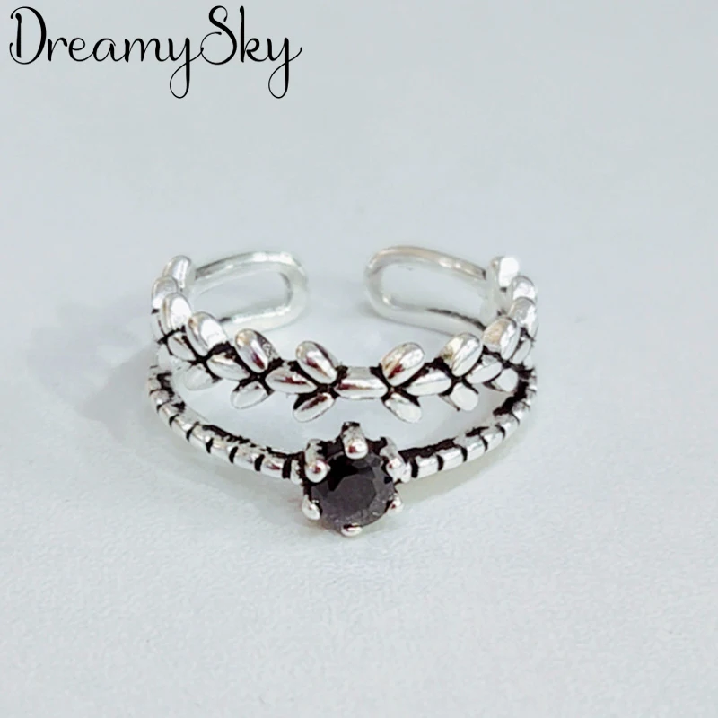 Женское кольцо в стиле бохо DreamySky, Открытое кольцо с черным Цирконом, 2019