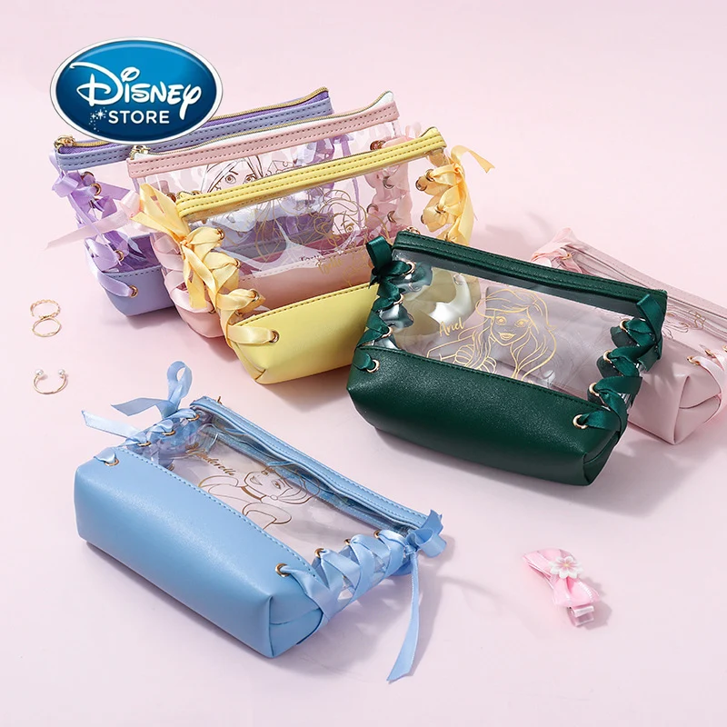 Disney Princess Transparent Lady Cosmetic Bag Girl Trumpet Hand Hold Portable Minnie Travel Waterproof Toiletry Bag Storage Bags