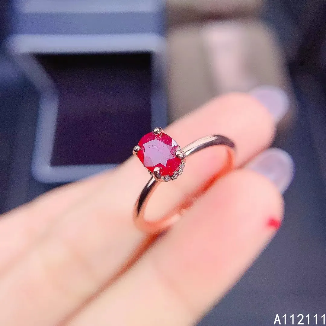 

Fine Jewelry 925 Sterling Silver Inset With Natural Gemstone Women's Classic Fashion Oval Ruby Adjustable Ring Support Detection