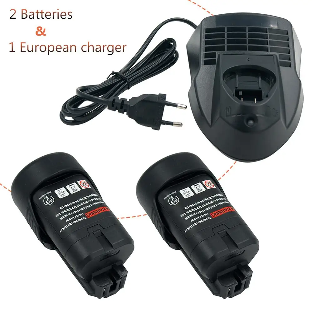Battery + Charger) 10.8V MAX12V 2.0Ah Li-ion Rechargeable Tool Battery for Bosch BAT411 BAT412 BAT413 BAT414 + AL1115CV Charger