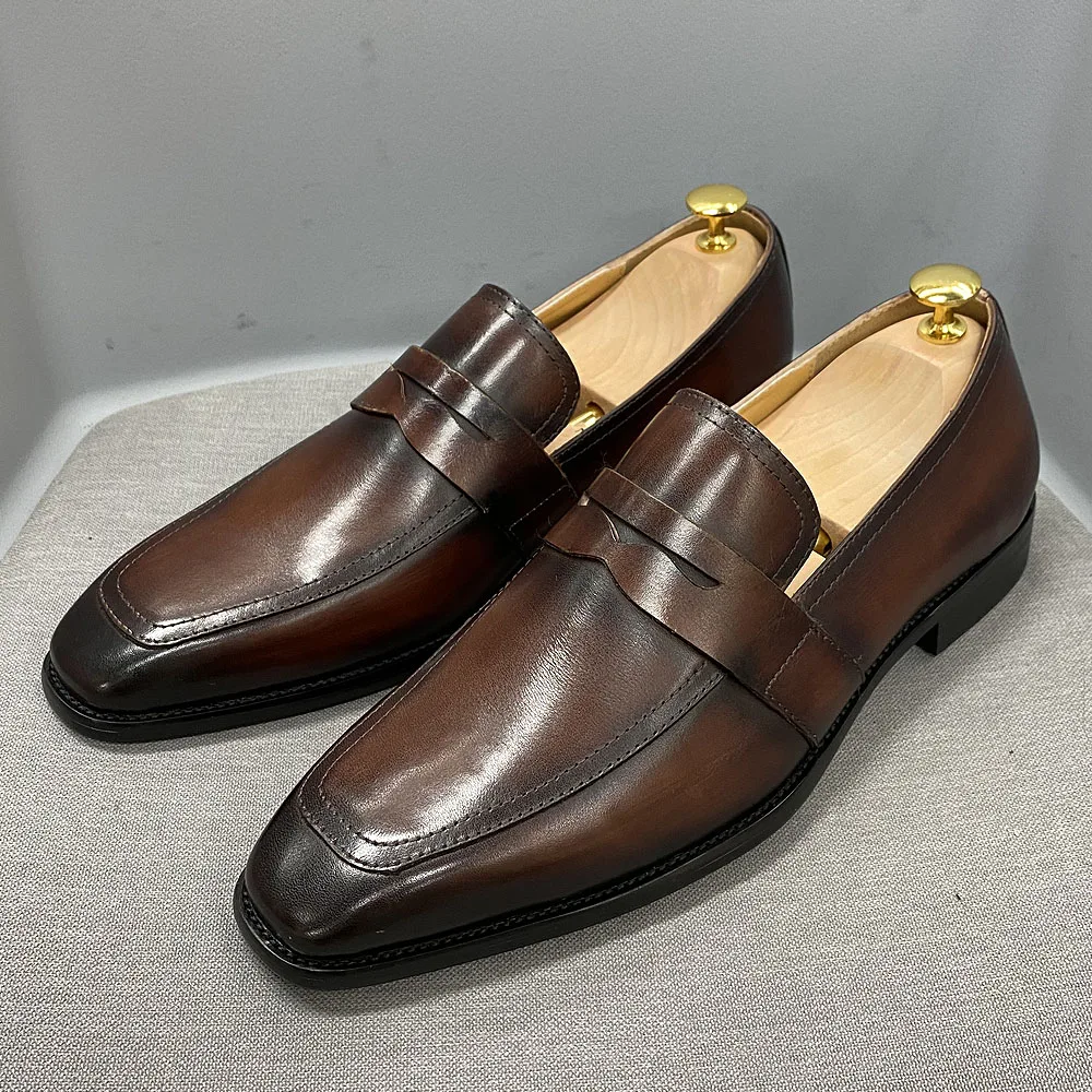 

Size 7 To 12 Classic Mens Penny Loafers Genuine Cow Leather Dress Shoes Brown Handmade Slip on Italian Style Office Formal Shoes