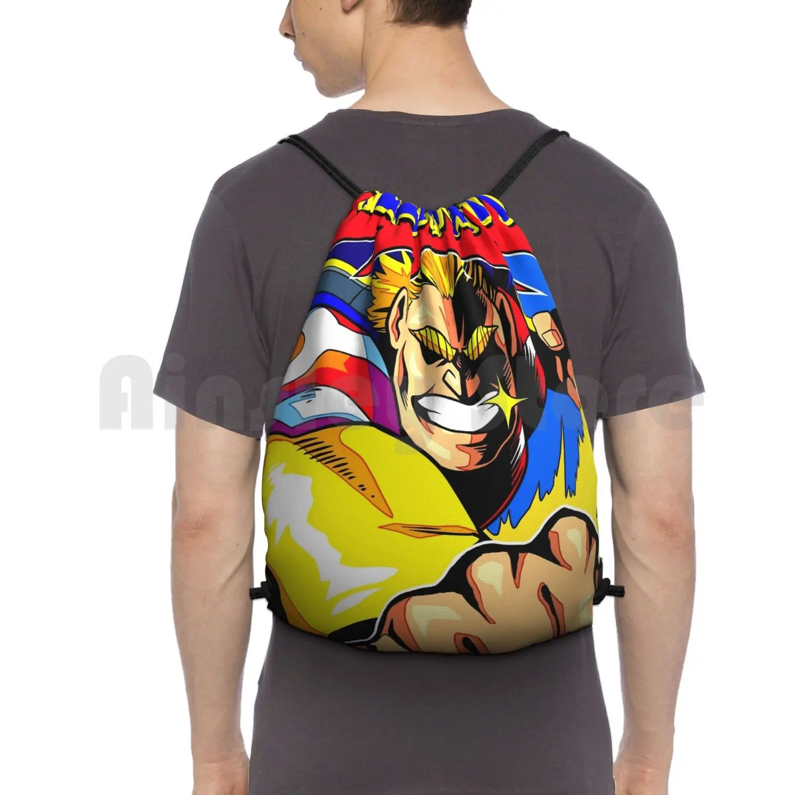 All Might Anime Poster ( With Quote Signature ) Backpack Drawstring Bag Riding Climbing Gym Bag All Might Boku No Hero