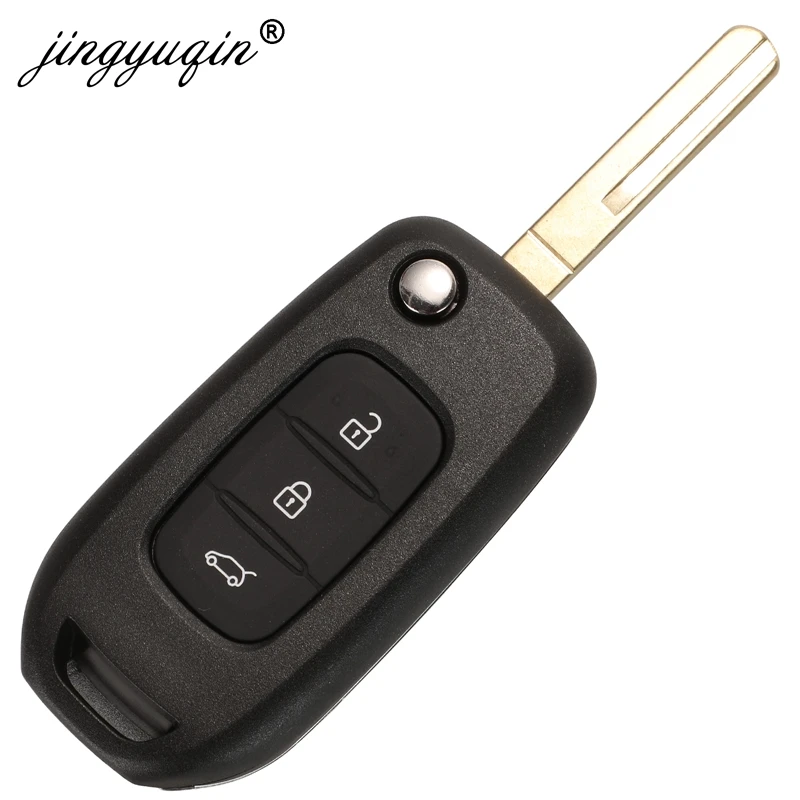 jingyuqing Car Flip Key Case For Renault Kadjar Captur Symbol Kaptur Megane Logan 2013- 2018 3BTN Key Remote Fob Shell Housing