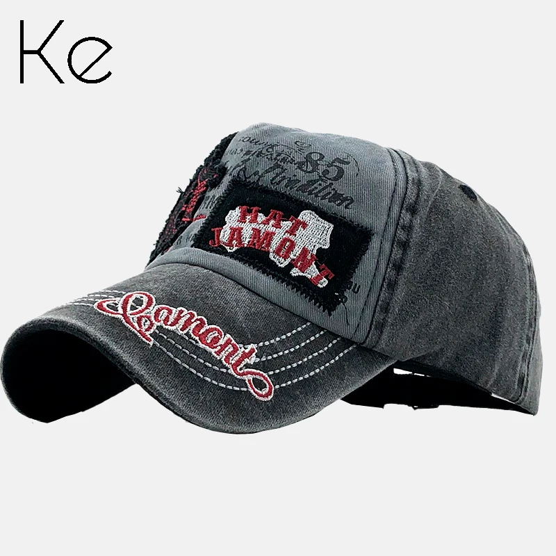 KE010G New arrival washed baseball cap red blue cotton cloth letter embroidery hat men's hat caps