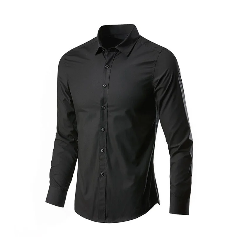 Men\'s Spring Long Sleeve Shirts Business Office Dress Formal Social Shirt Non-iron Slim Black Male Clothing 2024 Plus Size 5XL