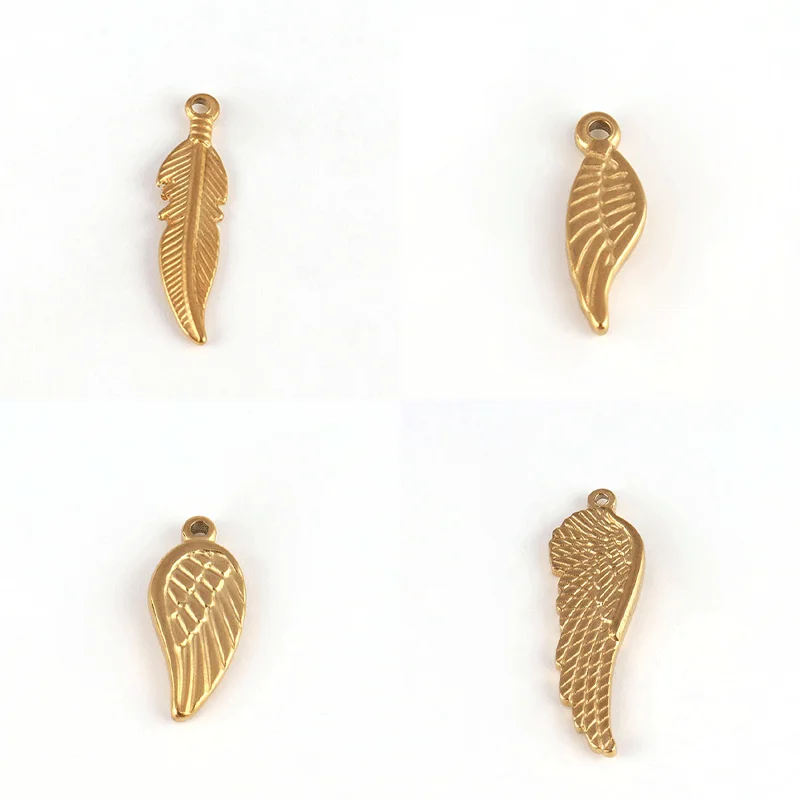 5pcs Stainless Steel Charms Angel Wings Feather Pendants For Making DIY Jewelry Trendy Leaf Pendant DIY Jewelry Accessories