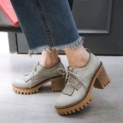 Primavera autunno donna Oxford fondo spesso piattaforma tacchi alti Casual scarpe stringate in pelle cucito punta tonda Zapatos Mujer 13-5