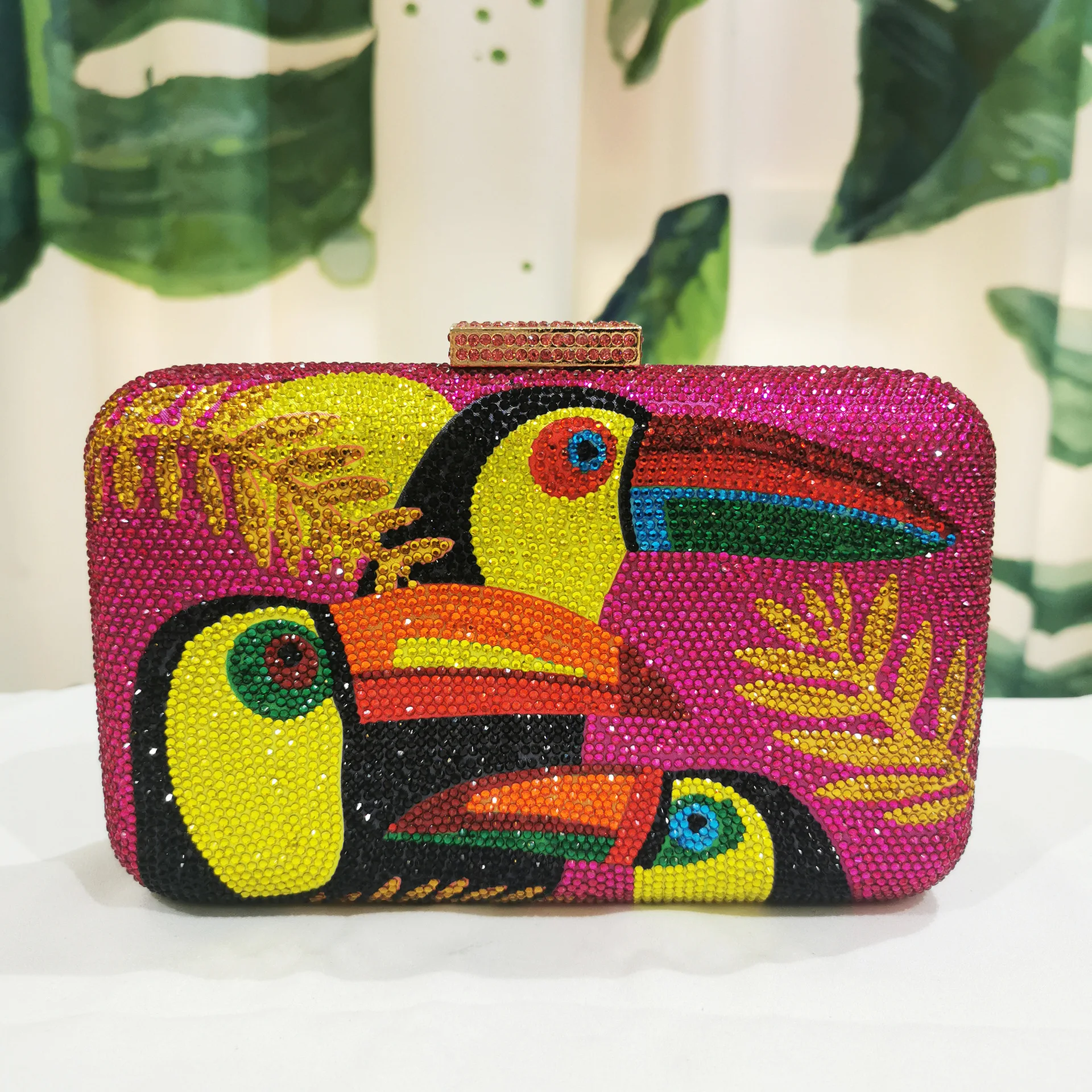 Luxury Flower Lovely Toucan Bird Women Crystal Evening Bags Rhinestones Minaudiere Box Clutch Party Cocktail Handbag Purse