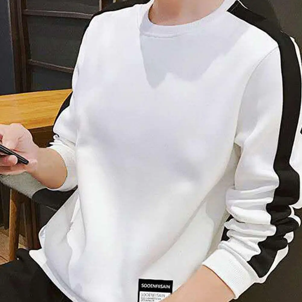 Long Sleeve Men's T-shirt Contrast Colors O Neck T shirt Pullover Sweatshirt Spring Winter T-shirt for Men Clothing