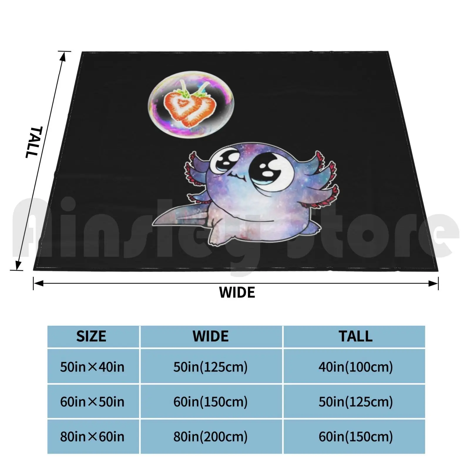 Axolotl Loves Strawberries Blanket For Sofa Bed Travel Axolotl Strawberry Fruit Summer Birthday Party