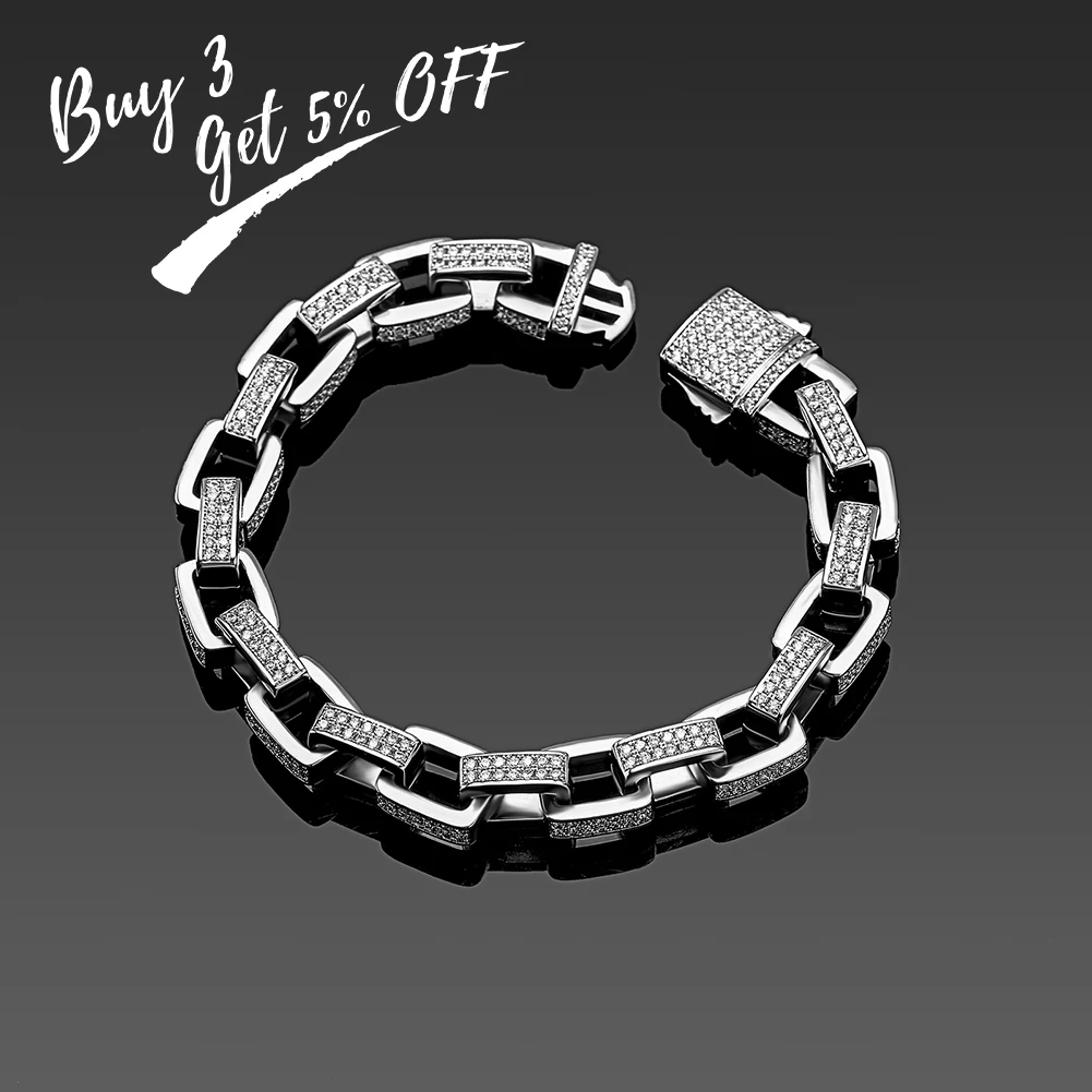 TOPGRILLZ 8mm Ice Box Link Chain Bracelet Full Micro Pave Cubic Zirconia Bracelet For Women/Men Hip Hop Punk Jewelry Party Gift