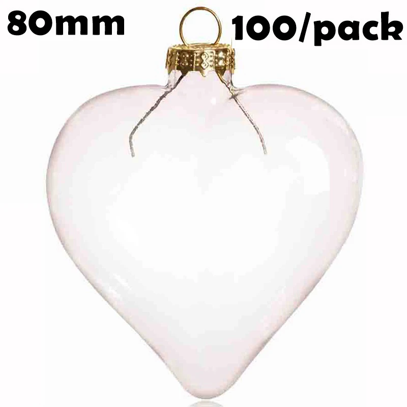 100 Pieces x DIY Paintable Home Wedding Christmas Xmas Decoration Ornament Ball 80*70mm Glass Heart