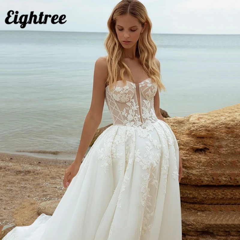 Eightree abiti da sposa principessa formale Appliques senza spalline abito da sposa moderno A-Line manica a sbuffo abiti da ballo da sposa Plus Size