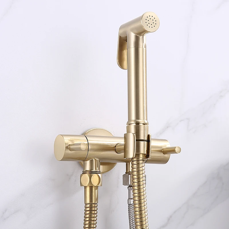 Brass Toilet Bidet Faucets Sprayer Black Handheld Bidet Sprayer Hand Shower Bidet Set Self Clean G1/2 Brushed Gold