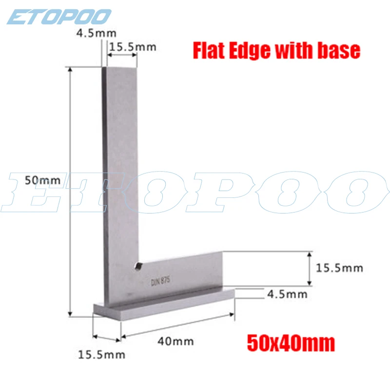 Stainless Steel 90 Degree Miter Angle Corner Ruler Wide Base Gauge Measuring Tools DIN875/2 Standard With Stop