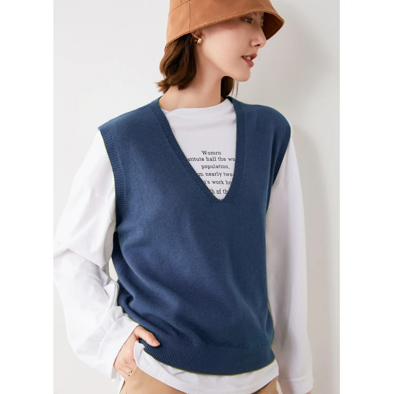 New knitted v-neck cashmere sweater women autumn and winter fashion cashmere jacket all-match sleeveless sweater