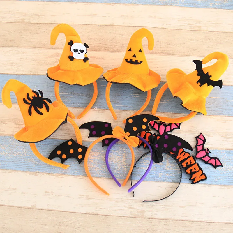 2 Pcs Halloween Headband Pumpkin Bat Fabric Headband Adult Children Halloween Party Show Dress Up Supplies Hair Accessories