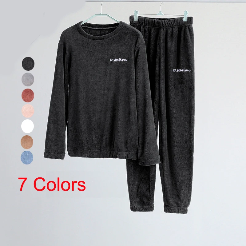 

Winter Flannel Pajama Set Women Fleece Tops+Pants Pajamas Homewear Thick Warm Coral Velvet Sleep Tops Man Nightgown Suit XL