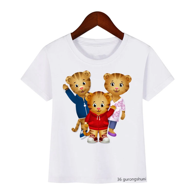 Mode Kinderen Tshirt Leuke Daniel Tiger's Buurt Cartoon Print Jongen T-shirt Zomer Harajuku Meisjes T Shirts Wit Tops