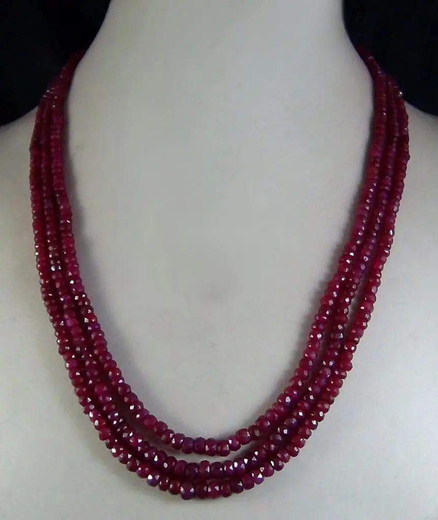 

shupping 2x4mm NATURAL FACETED BEADS NECKLACE 3 STRAND