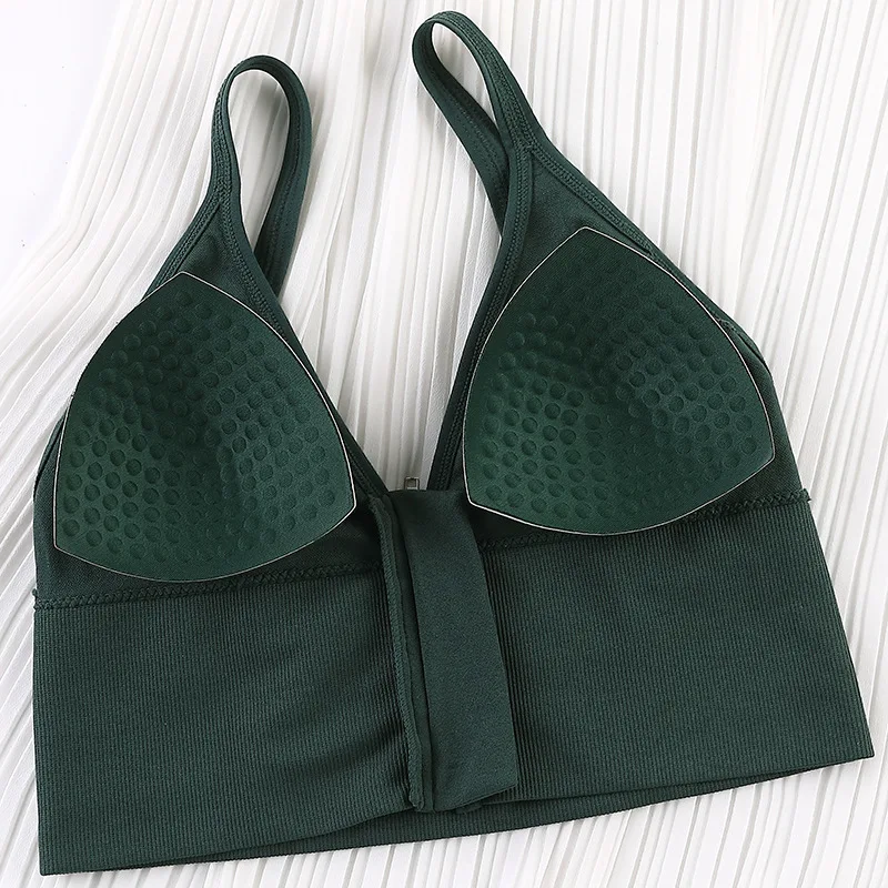 Sexy Zipper Female V-Neck Wireless Bra New Seamless Soft Crop Top Beautiful Back Outside Wear Bralette Lingerie