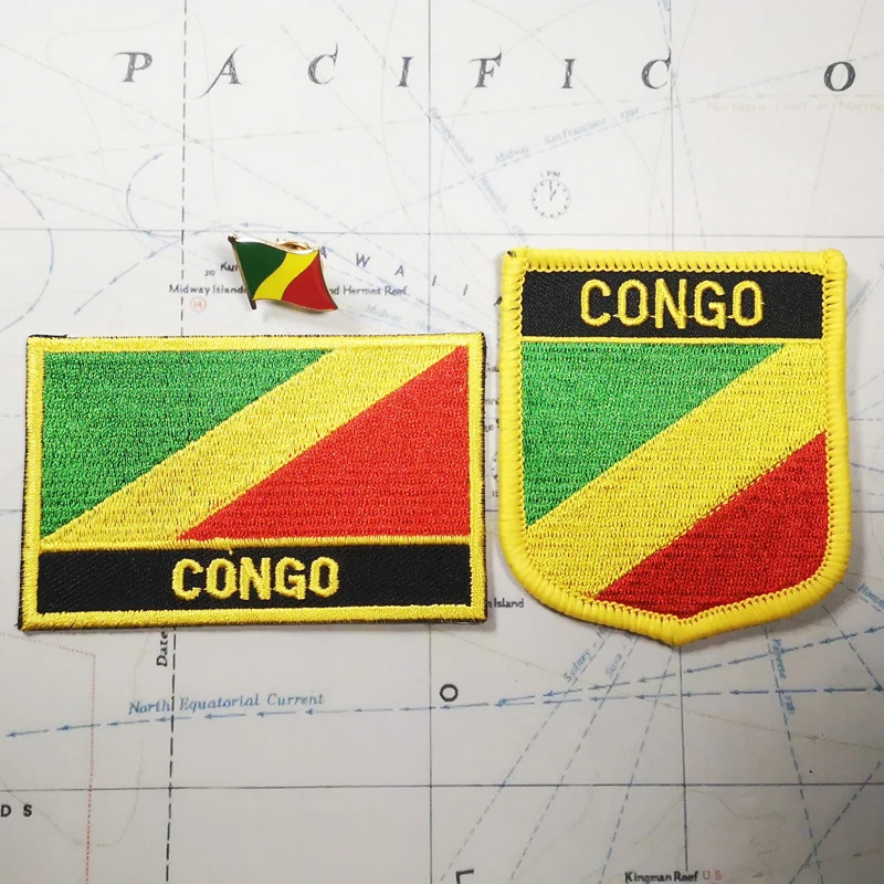 CONGO  National Flag Embroidery Patches Badge Shield And Square Shape Pin One Set On The Cloth Armband   Backpack  Decoration