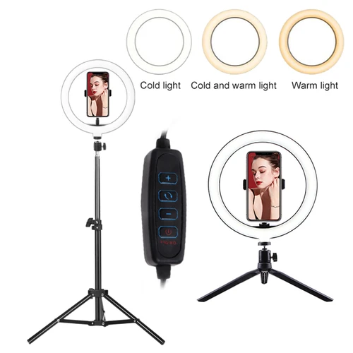 Imagen 1 del producto Anillo de luz 10 en 13 pulgadas con soporte para trípode y soporte para teléfono, anillo de luz para Selfie de 26cm, luz de relleno de 33cm, Kit de iluminación de estudio para TikTok