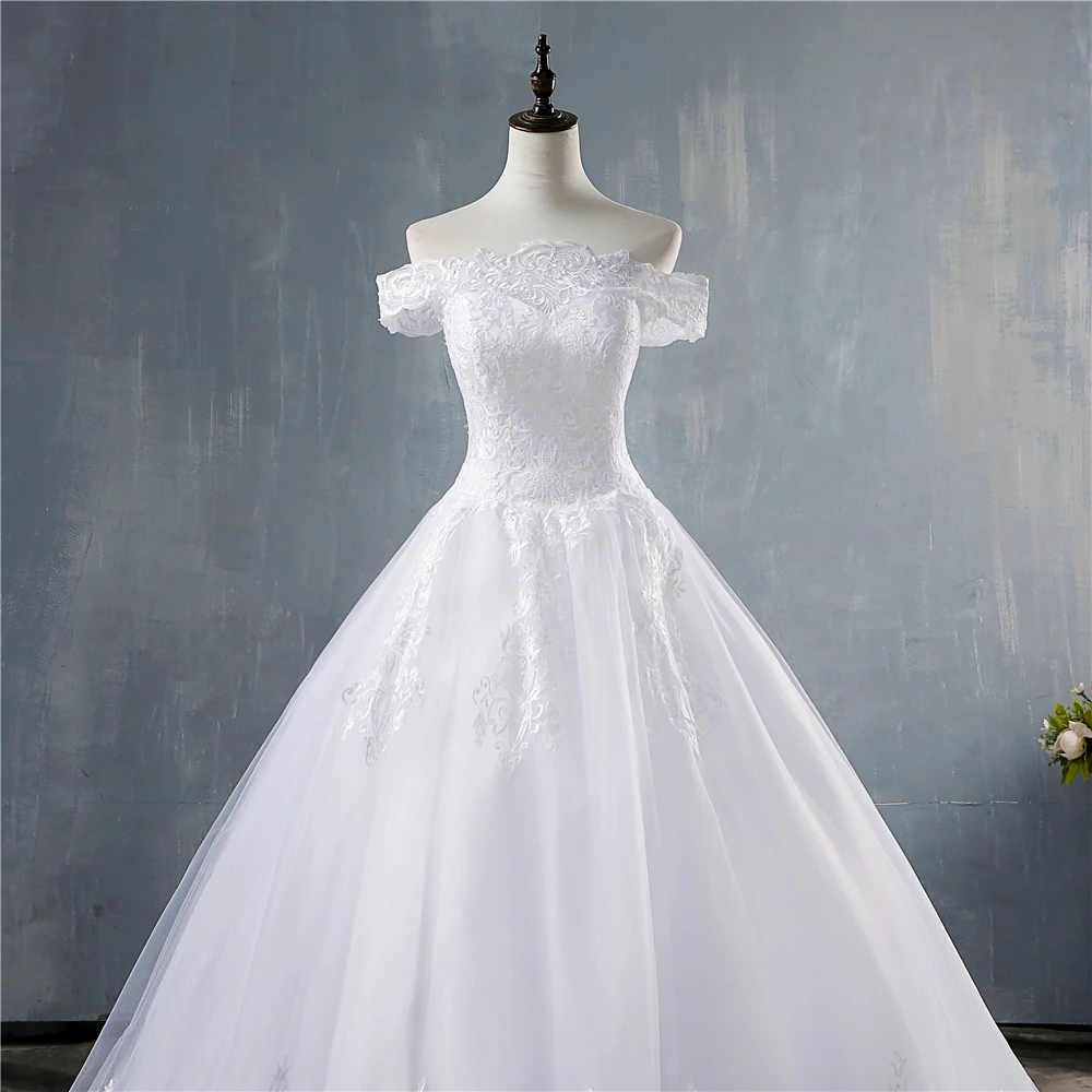 ZJ8150 Customized 2025 new White Ivory Off the Shoulder Women Gown Simple Princess Wedding Dresses for brides Lace