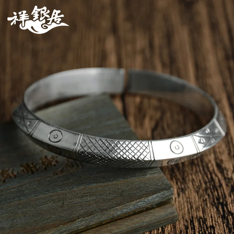 ★original national wind silver 999 fine silver flake silver personality triangle dongba script manually silver bracelet