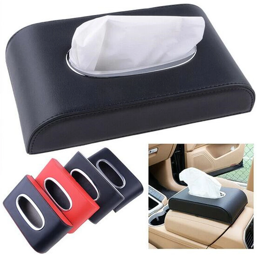 Black Leather Tissue Box Cover Paper Hotel Car Home Napkin Holder Case