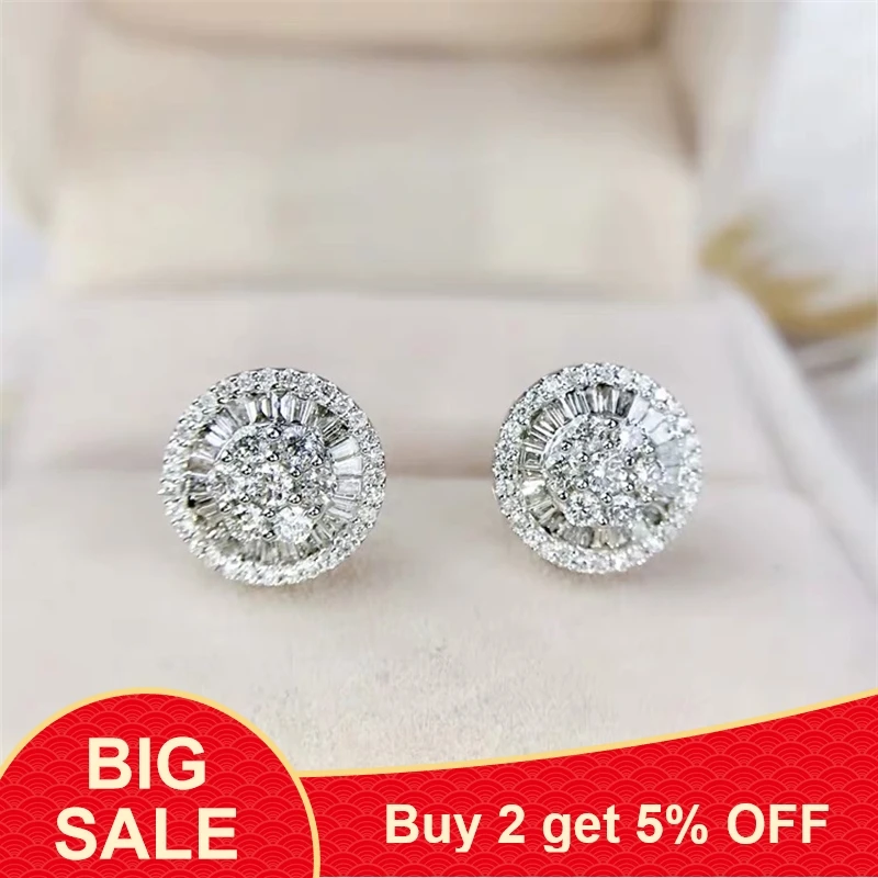 Fashio flower earrings T type AAAAA zircon cz 100% 925 sterling silver Engagement Wedding Stud Earrings for women men Jewelry