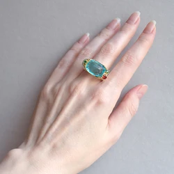 Pretty Jewelry Gorgeous Color Crsytal Fashion Silver color Rings Jewellery Big Light Blue Cubic Zirconia Finger Ring For Women