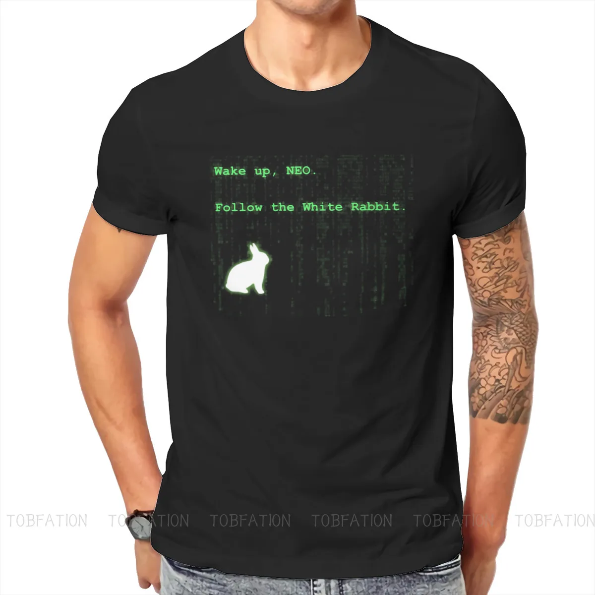 Wake Up Neo Follow White Rabbit Hip Hop TShirt The Matrix Neo Anderson Morpheus Film Tops T Shirt Male Short Sleeve Gift Clothes