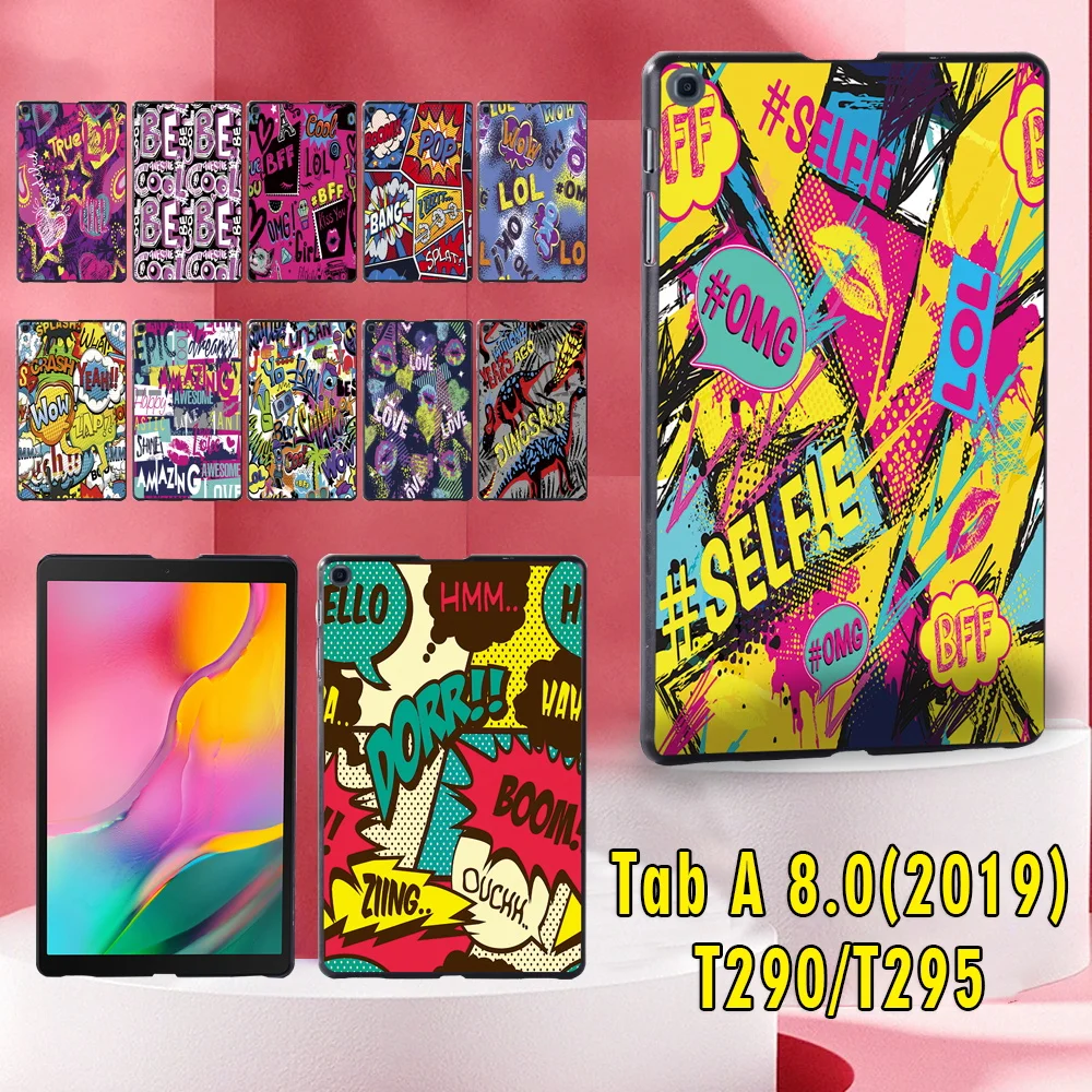 For Samsung Galaxy Tab A 8.0 Inch 2019/T290 T295 Graffiti Art Pattern Ultra-thin  Plastic Tablet Shell Back Cover + Free Stylus