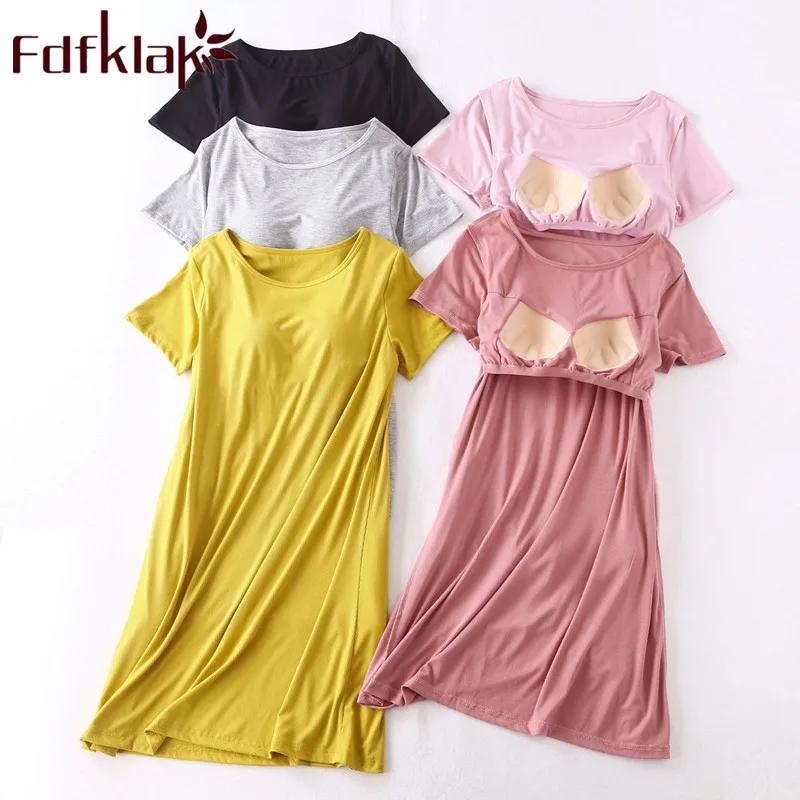 

Fdfklak Modal Women's Nightgown Sexy Lingerie Night Dress Women Nightwear Short Sleeve Pink Summer Nightgowns Plus Size M-XXL