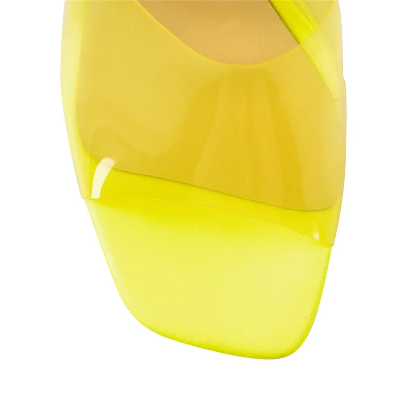 Onlymaker Peep Toe Yellow Transparent Tapered Heels Mules Spike Heels PVC For Summer Plus Size  Sandals