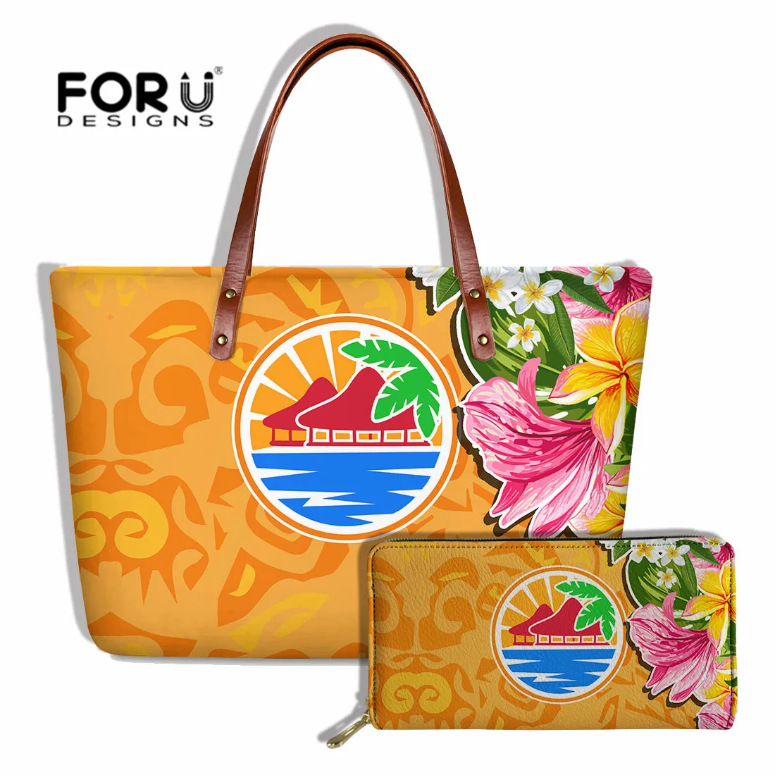 Fashion Polynesian Tribal Woman Large Tote Shoulder Bags 2pcs/Set Samoan Islands Printed Handbags Purse for Women Tote Bags Sac